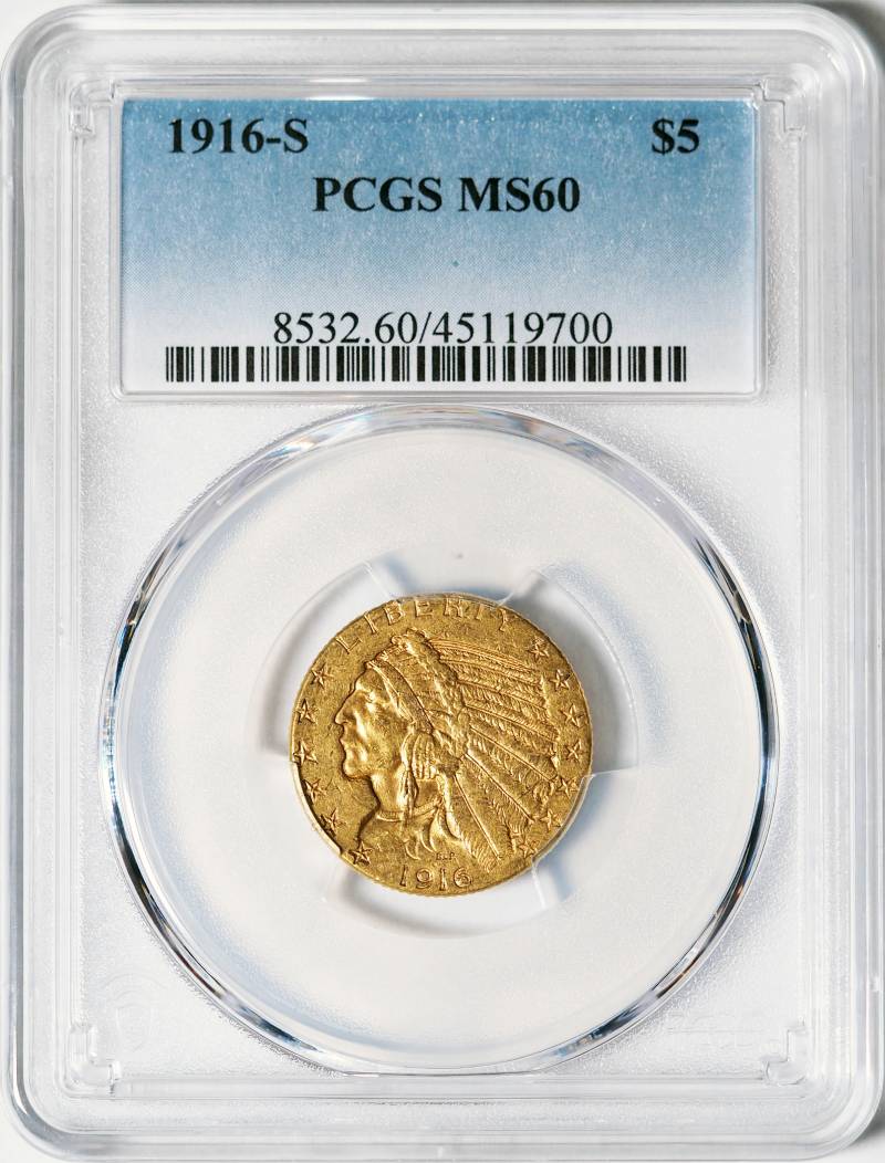 1916-S PCGS MS60 $5 Indian
